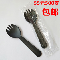 Independent Packaging Fork Spoon Plastic Spoon Small Horn Thickened Disposable Cake Spoon Yogurt Spoon Pudding Spoon Sweet Spoonful Spoon
