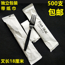 Disposable thickened long handle with paper towel independent fruit fork Noodle Fork Steak Sweet Pitchfork 18CM Large Fork 500
