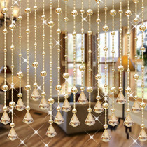 Champagne crystal bead curtain hanging curtain partition living room finished household feng shui curtain porch toilet door curtain without punching