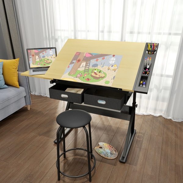美式可升降书画绘画画图画案架美术制图绘图设计师书桌工作台桌子