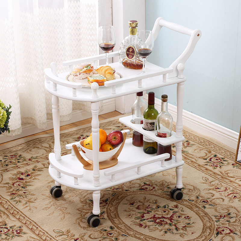 Solid wood trolley Hotel dining room delivery car Double-decker wine car Household mobile tea car Snack car Cake car