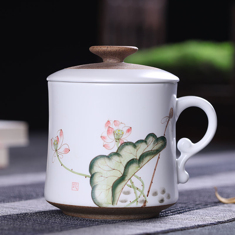 Jingdezhen ceramic cups with cover household hand - made filter glass tea cup office personal cup tea custom