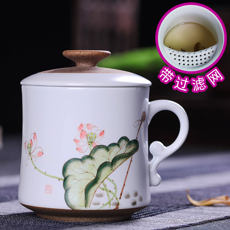 Jingdezhen ceramic cups with cover household hand - made filter glass tea cup office personal cup tea custom