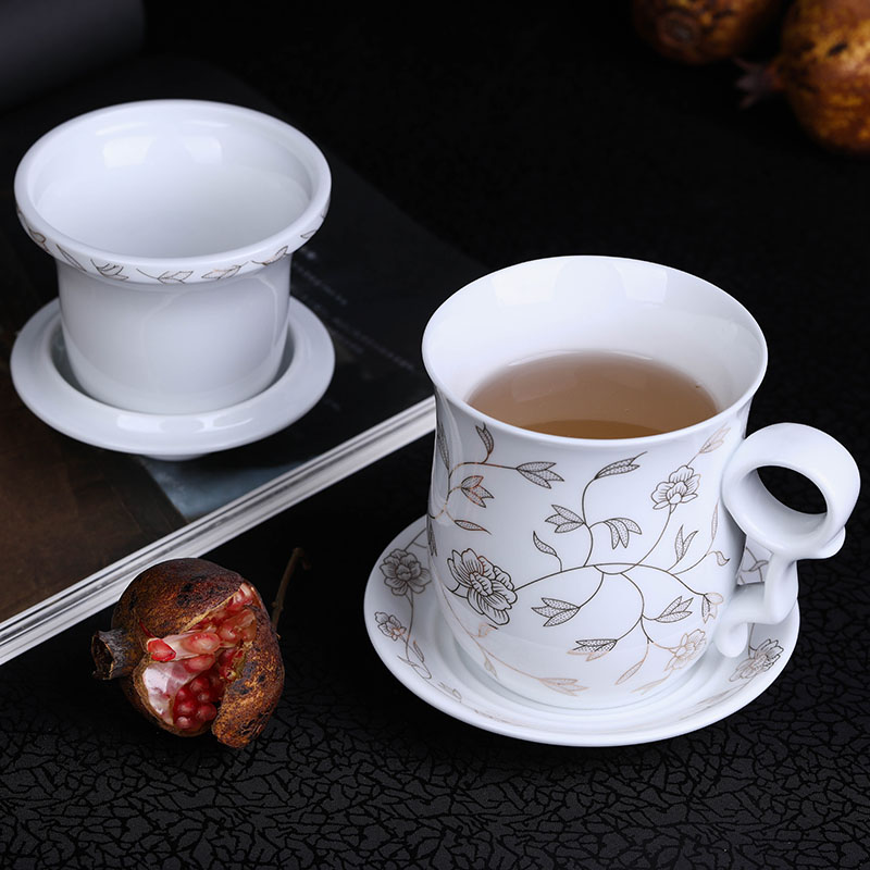 Jingdezhen ceramic filter cups with cover glass tea cup office personal household glass stainless steel mesh