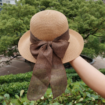 Straw hat womens summer sunscreen eaves wild sun hat shade Korean version beach hat womens seaside topper tide folding