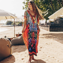 Swimsuit blouse seaside sunscreen with female loose size bikini shawl beach coat hot spring resort robe