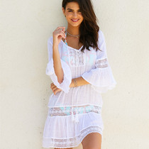 New loose white black holiday dress sunscreen sexy swimsuit bikini blouse coat beach dress