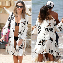 Holiday sunscreen loose size bikini swimsuit cotton white print cardigan beach skirt blouse women