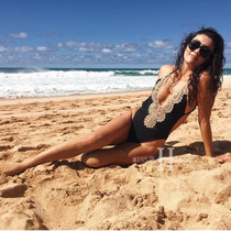 Swimsuit female backless super sexy black lace deep V belly slim big chest European and American vacation conjoined swimsuit female