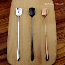 18-10 stainless steel long handle coffee spoon fine handle stirring spoon square head juice spoon long ice spoon milk tea spoon