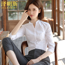Zumings seven-point sleeve white shirt womens summer thin professional dress work clothes stand collar design sense niche shirt