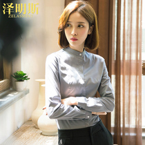 white shirt women's long sleeve work clothes professional stand collar fleece formal workwear grey shirt autumn winter 2022 thick warm