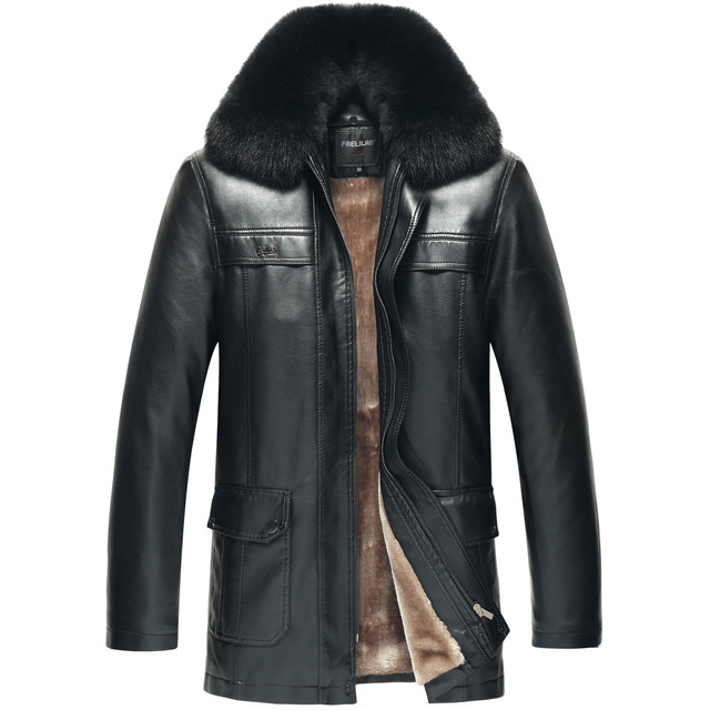Winter mid-length large size middle-aged and elderly leather men's fur all-in-one fur coat big fur collar PU leather jacket dad outfit Winter mid-length large size middle-aged and elderly leather men's fur all-in-one fur coat big fur collar PU leather jacket dad outfit