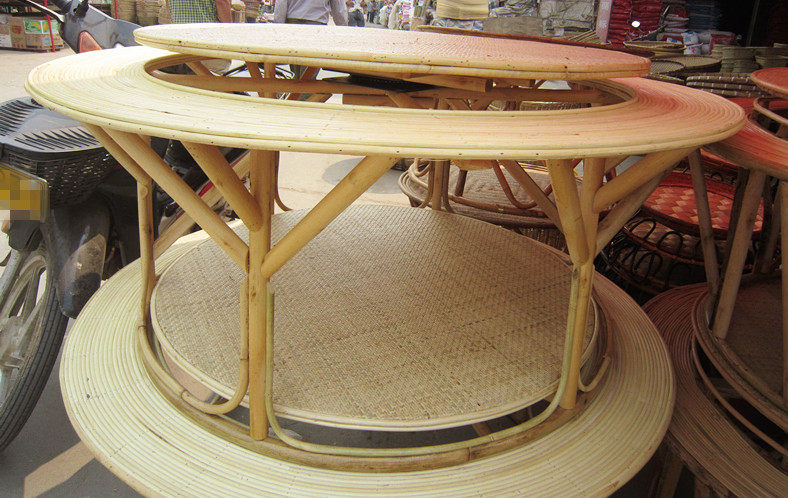 云南傣族纯手工藤蔑双层会转动餐桌竹编桌子饭桌傣味餐厅餐桌有底
