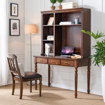 Solid wood desk bookshelf combination Home computer desk Desktop desk with book chair One-piece desk Student desk Bedroom writing desk
