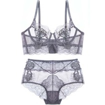 Summer sexy lace underwear without sponge mesh ultra-thin perspective adjustment type close-up breast micro-pull bra set