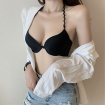 Backless bra women gather small breasts beautiful back sexy bra spring and summer new black suspenders halter neck front buckle underwear