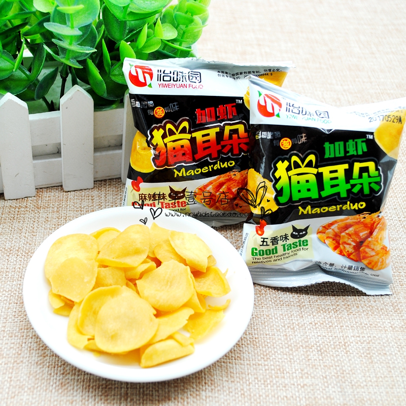 怡味园香酥脆加虾猫耳朵怀旧零食膨化食品 五香味 麻辣味30包包邮