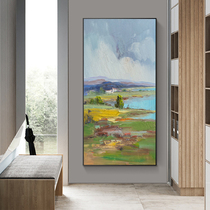 Entrance pure hand-painted oil painting vertical version corridor aisle end hanging painting three-dimensional impression landscape decorative painting light luxury mural