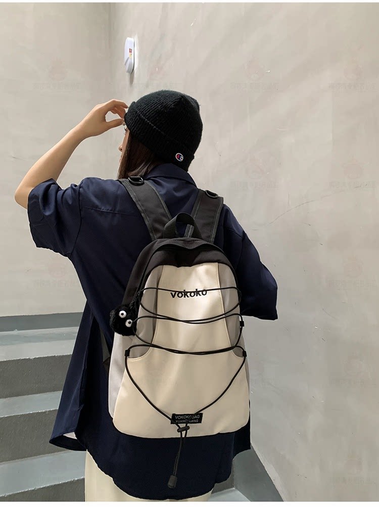 2025新款书包初中女生高颜值高中生简约纯色双肩包女休闲旅行背包