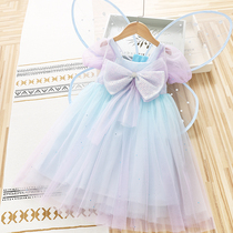 Girl princess skirt with a tarnut skirt 2022 summer dress super-oceanic fairy rainbow butterfly wings little girl dress