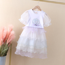 Child skirt girl short-sleeved dress summer-fitting pure cotton princess skirt children's cake skirt dawning two-piece fairy skirt