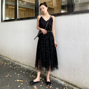 夏季纱裙半身裙 超仙学生不规则半身裙黑暗系女新款韩版高腰a字裙