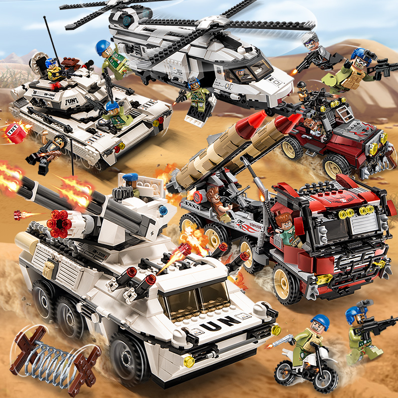 Enlightenment Male Child Lego Building Blocks Military Special Police Assembly Children's Toy 7 Helicopter 8 Tanks 6-10 Years Old 12