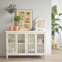 GZ012 European style rural style white old wooden guest restaurant porch dining side storage glass decorative cabinet