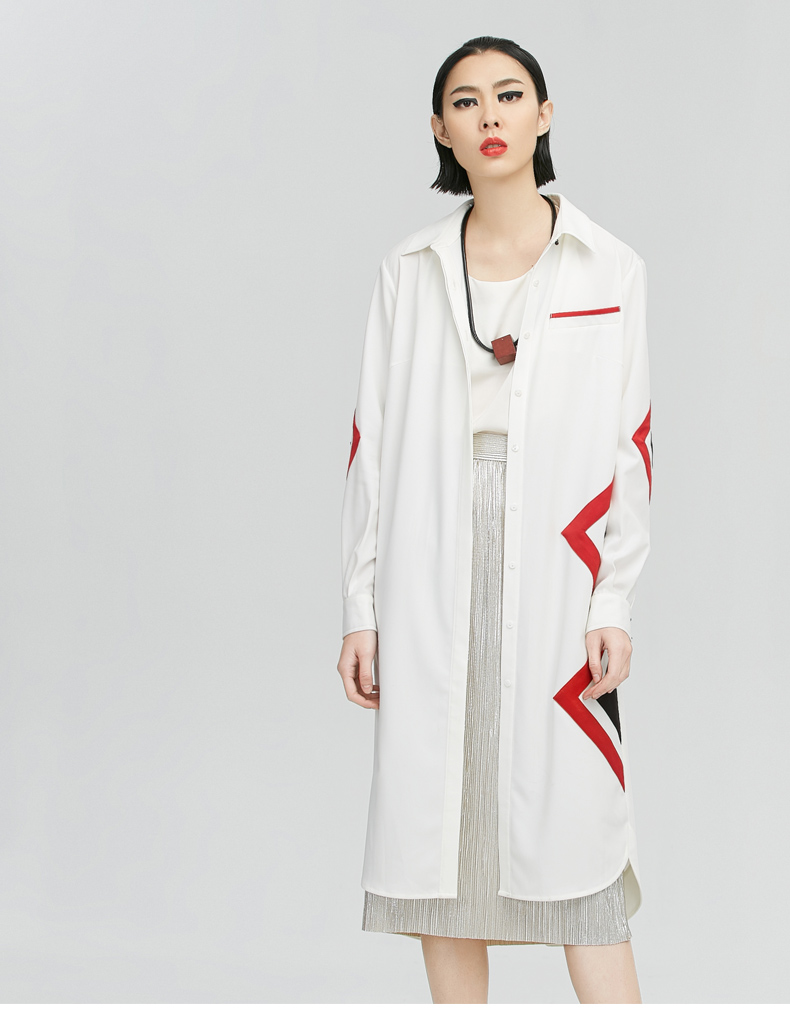 初语 女装中长款衬衫长袖撞色印花连衣裙9612416029 - 初语旗舰店