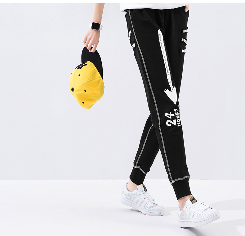 初语 夏季新款休闲运动裤女卫衣裤黑色哈伦裤