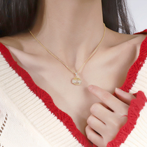 Long life lock necklace light luxury niche 2021 new female cat eye stone niche design sense Xiangyun safe choker