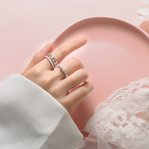 925 sterling silver geometric pearl ring female cold wind senior ins tide niche design Japanese light luxury opening to ring