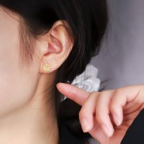 Hollow blessing word earrings 2021 New Tide sterling silver niche design advanced sense Chinese style earrings earrings female