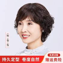 Wigs real people short curly hair female full-headed set middle-aged and old fashion natural mother wig