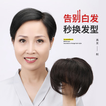 Wig female middle-aged and elderly short curly hair mother womens white hair replacement fluffy natural real hair silk half head cover