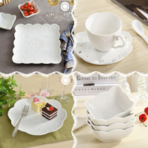 European wedding wedding lace relief butterfly ceramic snack cake pan stand salad bowl coffee cup set