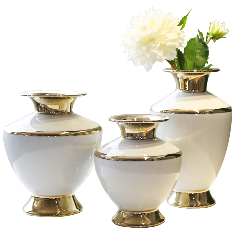 Jingdezhen creative light key-2 luxury of new Chinese style flower home decoration ceramic vases, gold - plated flower implement the sitting room porch place