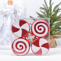 Christmas decoration items electroplating painted round cake pendant 10CM red and white round cake scene dress up pendant 4 pieces