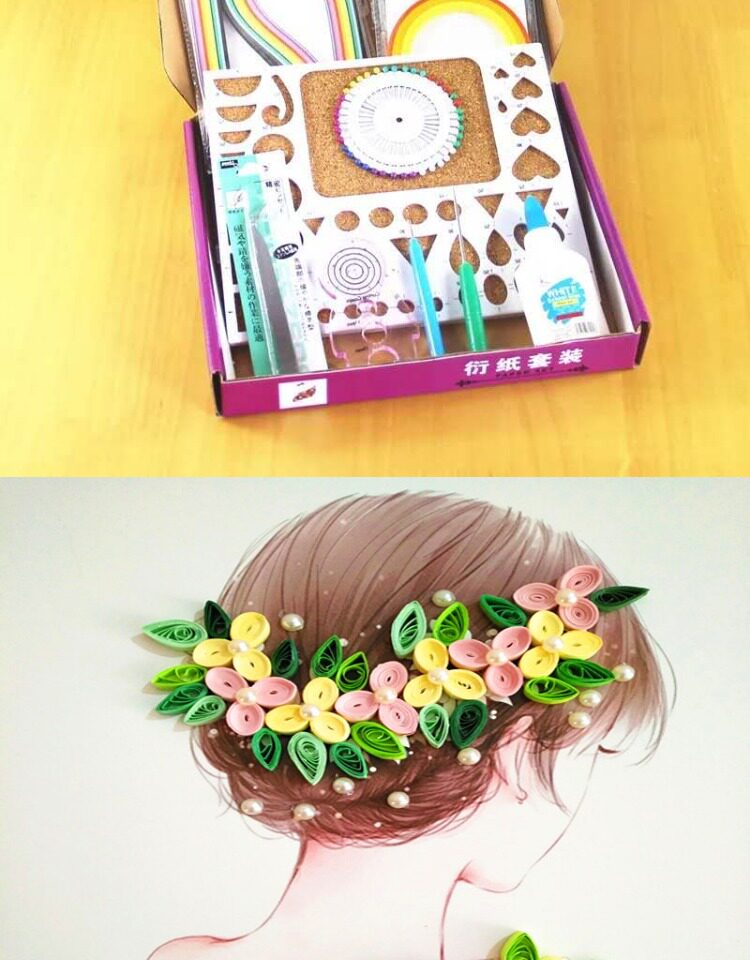 衍纸套装小学生手工材料包diy洐纸画底稿图初学者卷纸衍纸条工具_作死