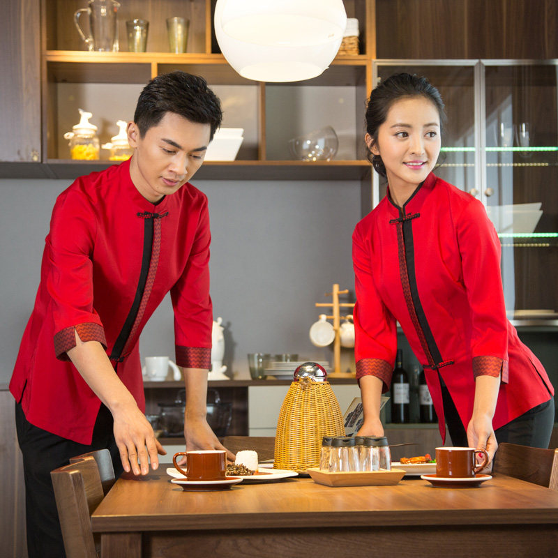 茶楼饭店领班服务员工作服夏装餐厅中袖工服酒店员工服火锅店制服