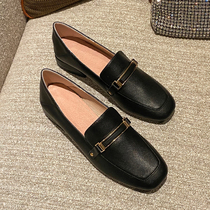 Cowhide ~ one pedal loafer thick heel small leather shoes female English style 2021 spring new Joker flat shoes