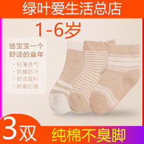 Green Leaf Love Life Home Tory children Socks Pure Cotton Winter Style Thick Stink Anti Sweat Wear 1-6-year-old 3 Double
