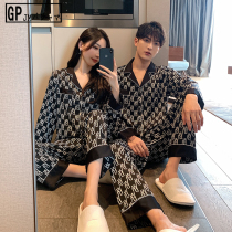 Japan GP New Couple Nightgown Ice Silk Household Wears Long Sleeve Silk Alphabet Red Blast Fall Set
