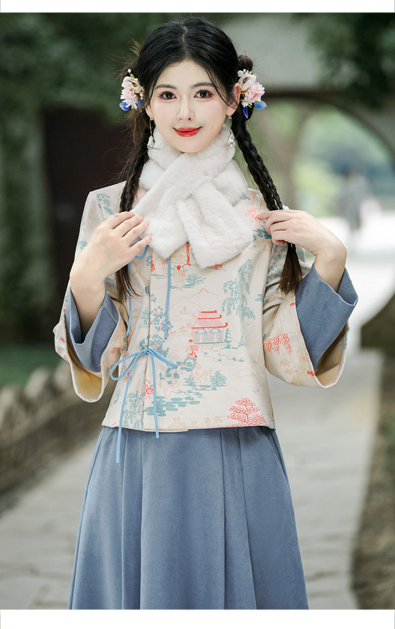 春秋新中式民国风汉元素旗袍上衣少女小个子中学生复古轻汉服套装