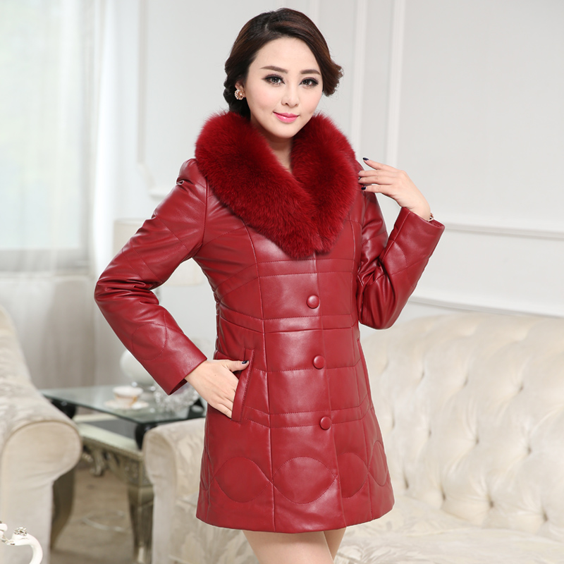 Special price clearing house woman middle aged fox collar genuine leather down clothing Hainen Long version sheep leather clothing