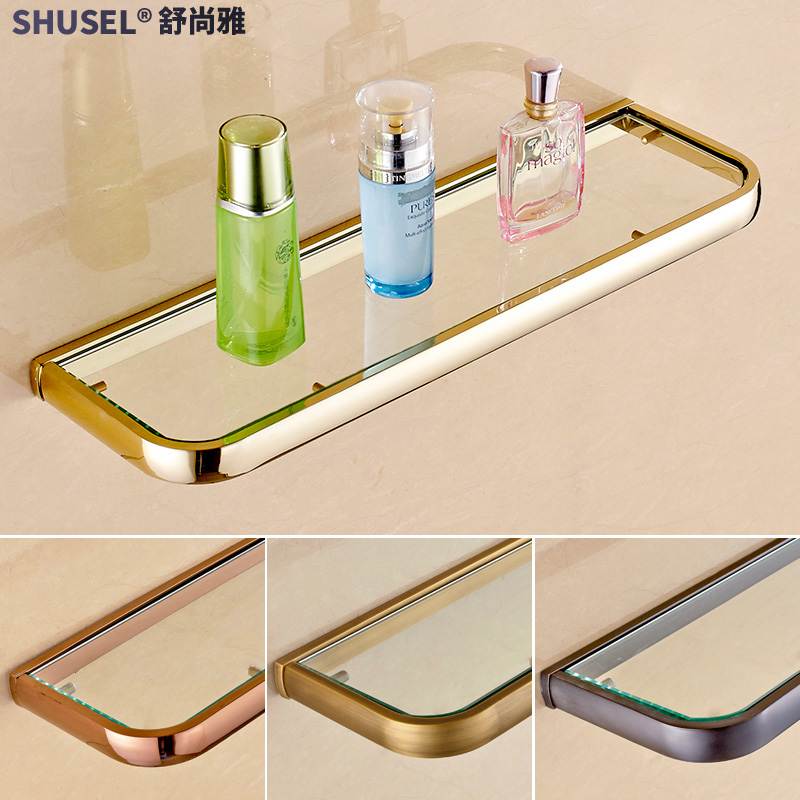 All copper antique European style gold cosmetic bench rose gold shelf toilet bathroom storage glass table