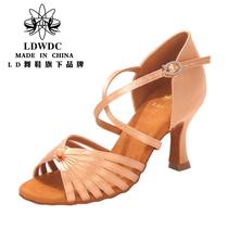 LDWDC Latin dance shoes female adult soft thick bottom abrasion resistant medium high heel professional art competition practice national standard dance