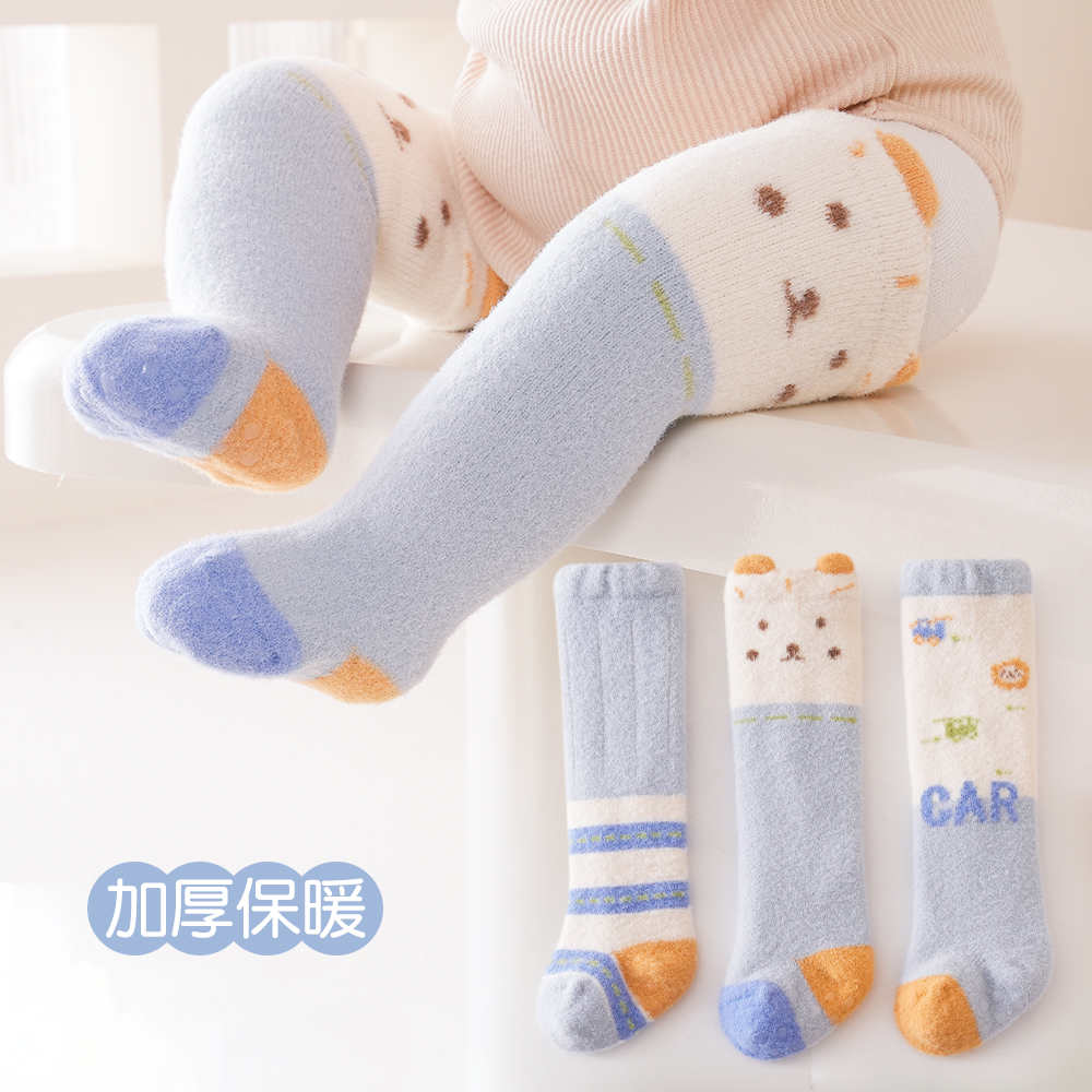 Baby long cylinder Sox autumn winter paragraph 0 1 March newborn baby baby pure cotton plus suede thickened with kneecap no socks-Taobao