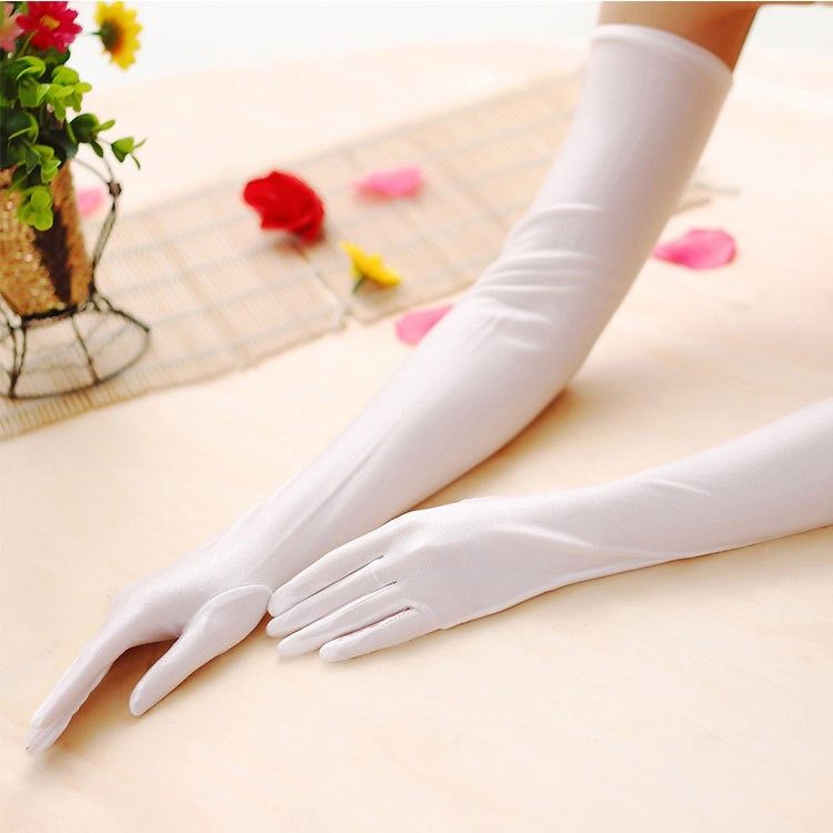 手套情趣牛奶丝手中长过肘护士配件单色白手套手套